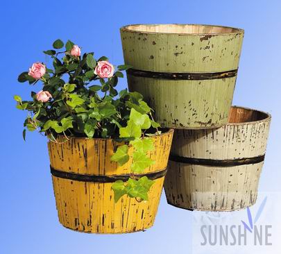 shabby wooden flower pot