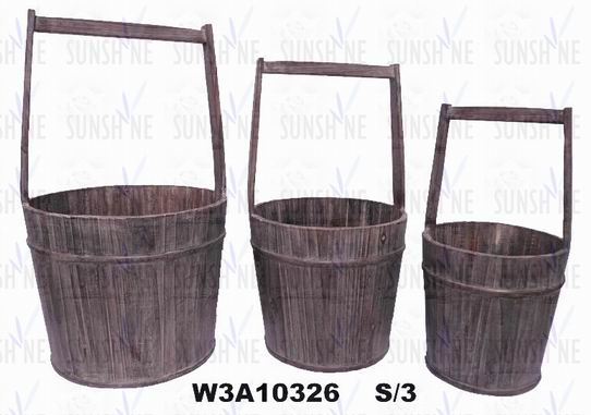 set of 3 wooden flower bucket